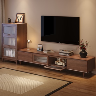 三梦中古风电视柜实木落地家用客厅2026新款一体小户型电视机柜
