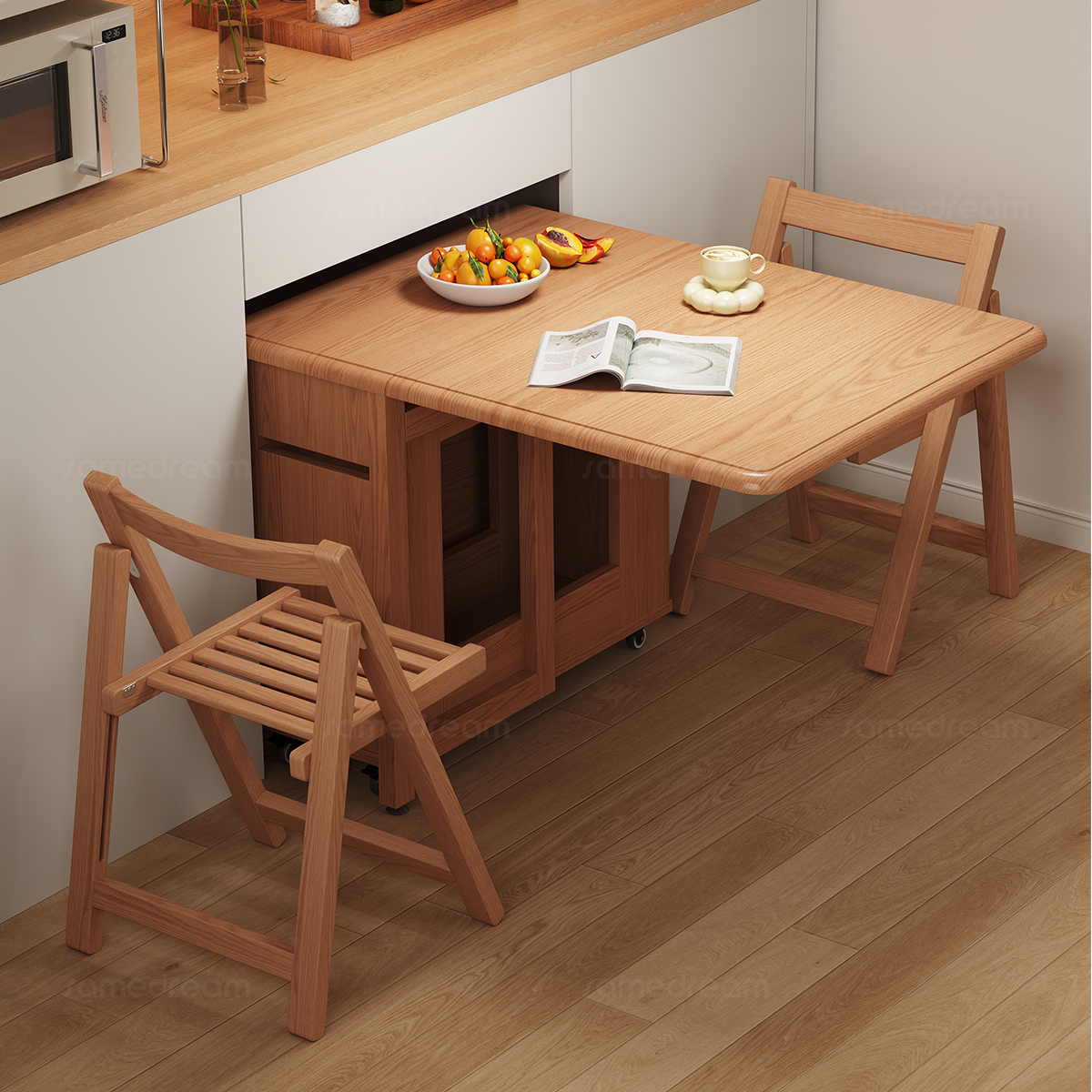 三梦实木折叠餐桌家用长方形桌子