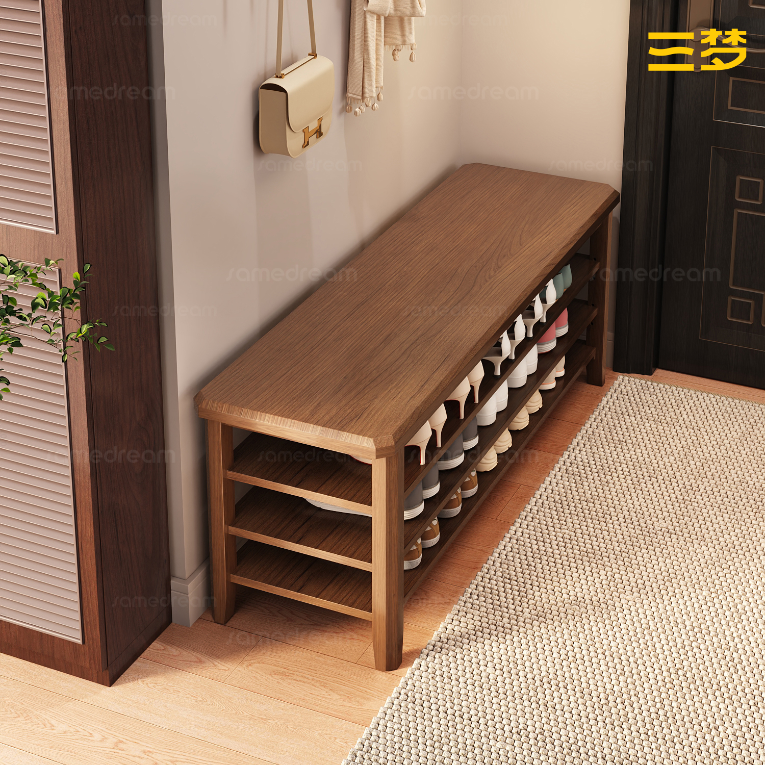 实木穿鞋换鞋凳家用门口多层鞋柜