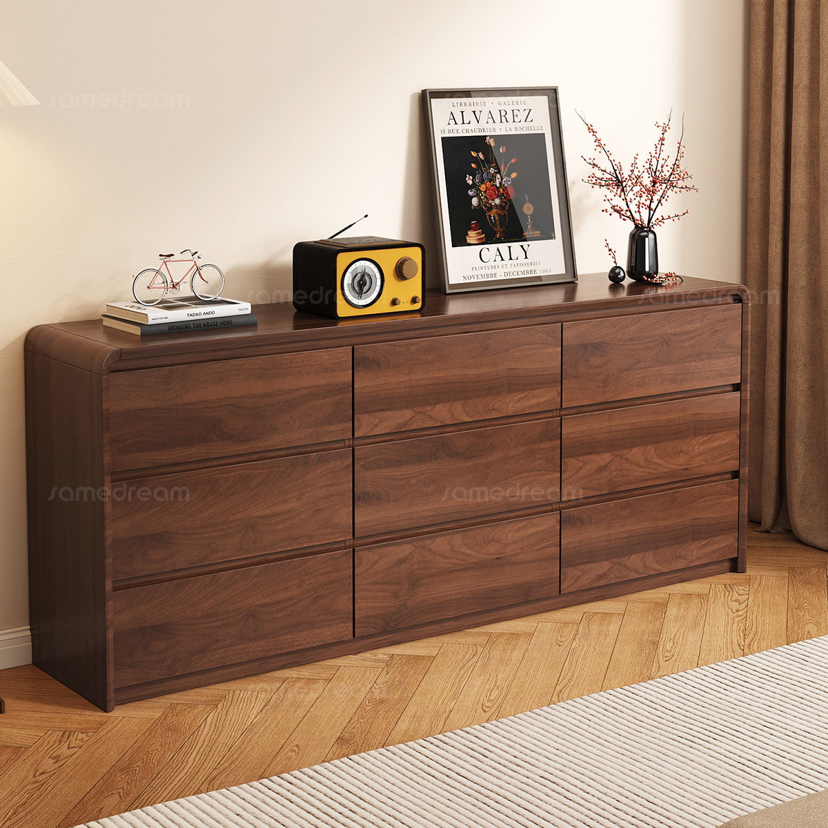 三梦实木九斗柜卧室床尾收纳柜现代简约客厅储物柜玄关五斗柜橱,住宅家具,斗柜,淘宝优惠券,粉丝福利购,淘宝优惠卷