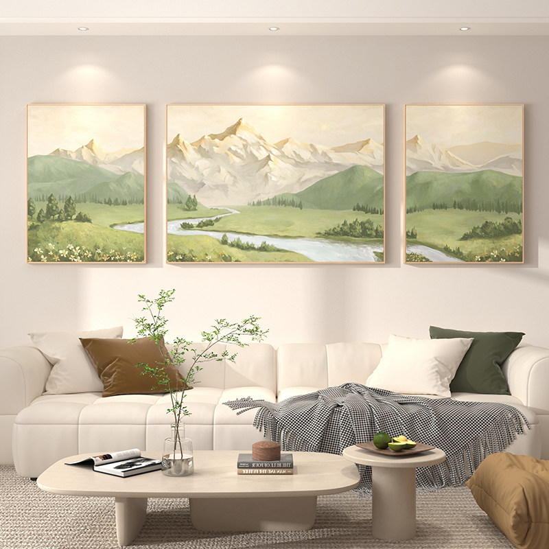 日照金山客厅装饰画 画北欧原木风景山水画 画聚宝盆挂画 画沙发