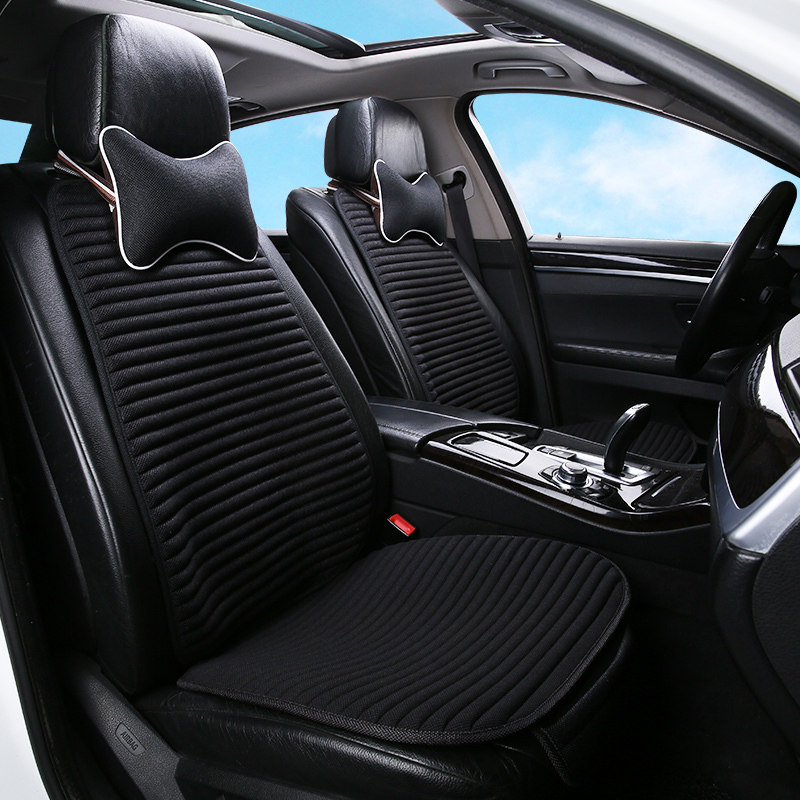 汽车前排单座棉麻坐垫四季通用防滑荞麦壳冬季车垫座垫小蛮腰单个