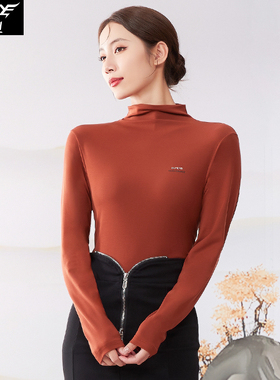 犇业2023秋装女堆堆领打底上衣莫代尔一字领保暖长袖百搭高领E265