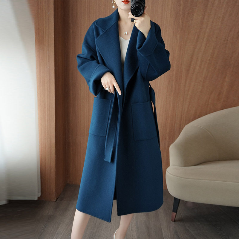 2025秋冬新款毛呢外套女宽松显瘦长款韩版新款纯色双面呢羊绒大衣
