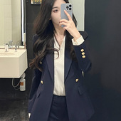 春装 新款 气质藏青色职业西服两件套洋气显瘦通勤西服外套200斤潮