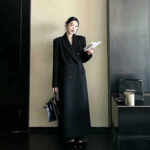 大码女装长款西装风衣毛呢外套