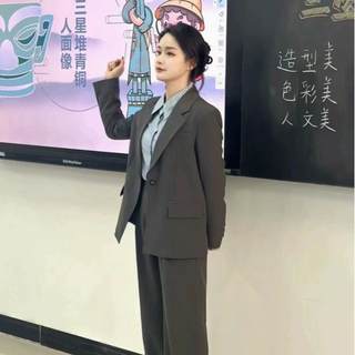 200斤大码通勤职场西装套装女职业公务员面试正装西服外套阔腿裤