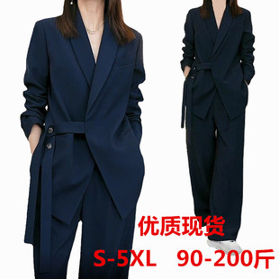 阔腿裤 女加肥加大藏青西装 两件套 胖mm200斤西服套装 2025早春西装