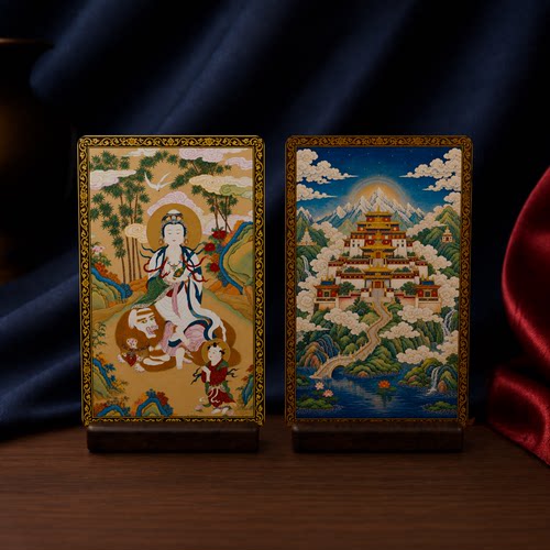 观音与童子汉传小卡人物画图案双面满版印刷高清便携文创收藏卡