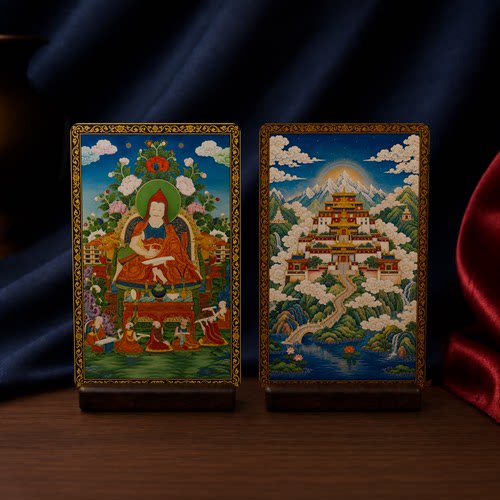 寂护大师组画中心幅藏式唐卡小卡双面满版印刷高清便携文创收藏卡