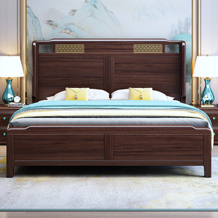 实木床1米8双人大床卧室轻奢高端气压抽屉储物1.5m新中式乌金木床