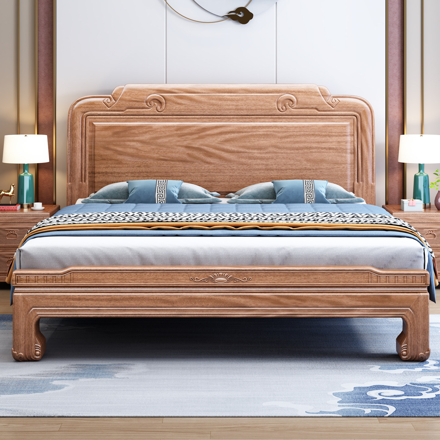 红檀木实木床仿古雕花老虎脚主卧高端大气榫卯木蜡油1.8米双人床,住宅家具,实木床,淘宝优惠券,粉丝福利购,淘宝优惠卷