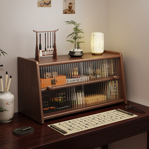 橡胶木茶桌置物架桌面防尘博古架