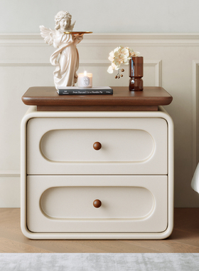 中古床头柜家用卧室2026新款奶油轻奢高级感实木小型床边收纳柜子