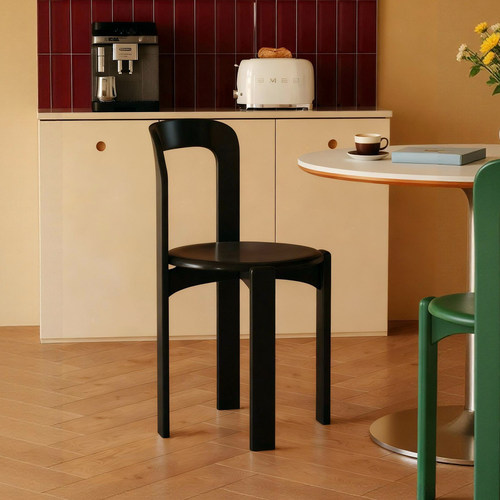 红色复古北欧简约实木餐椅