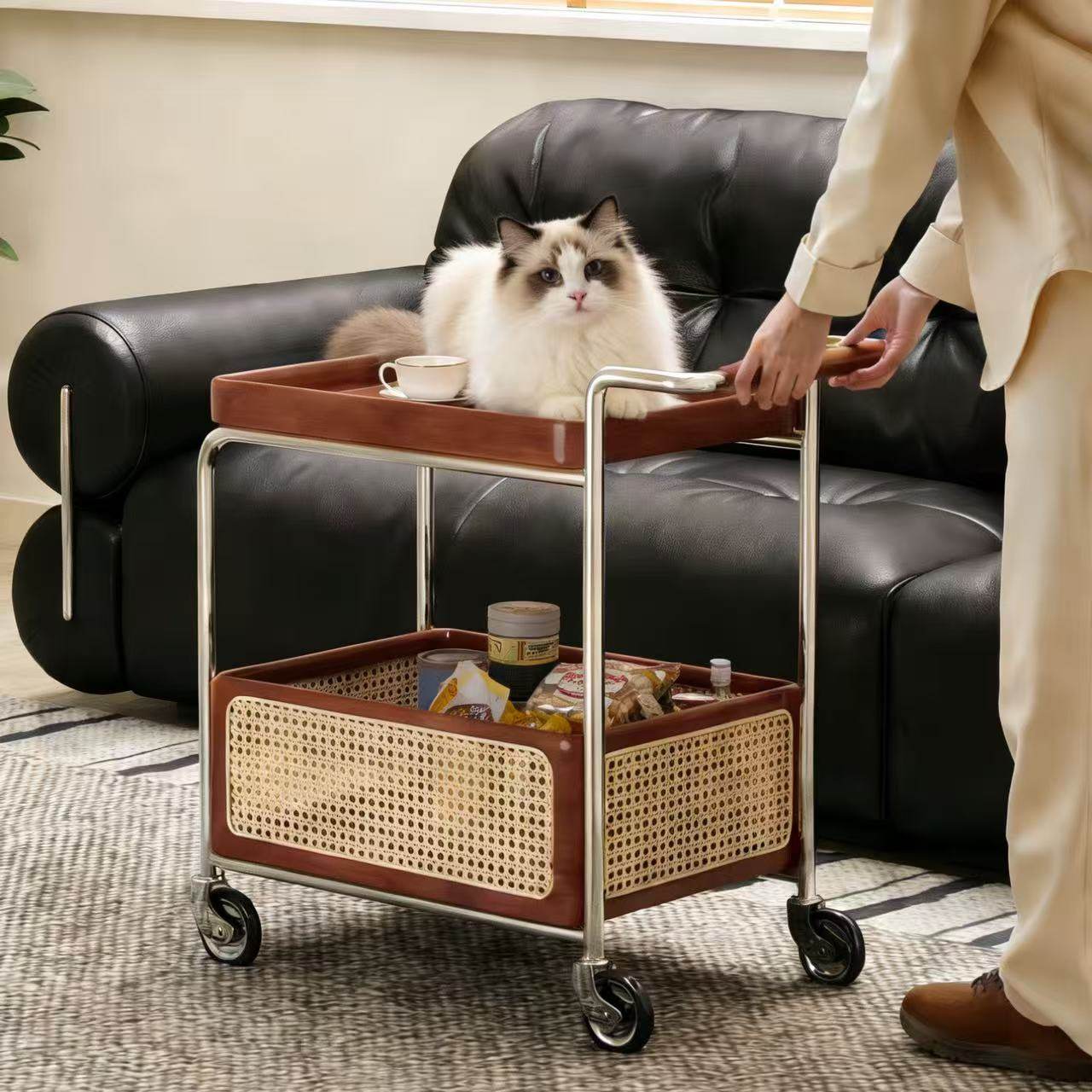 可移动精致小边几小推车客厅沙发边茶几中古风实木床头收纳置物架,住宅家具,角几/边几,淘宝优惠券,粉丝福利购,淘宝优惠卷