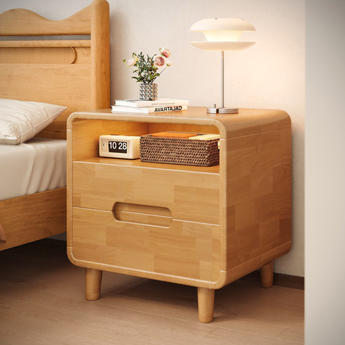 实木床头柜家用卧室小型床头置物架收纳柜子储物柜一体床边侧边柜