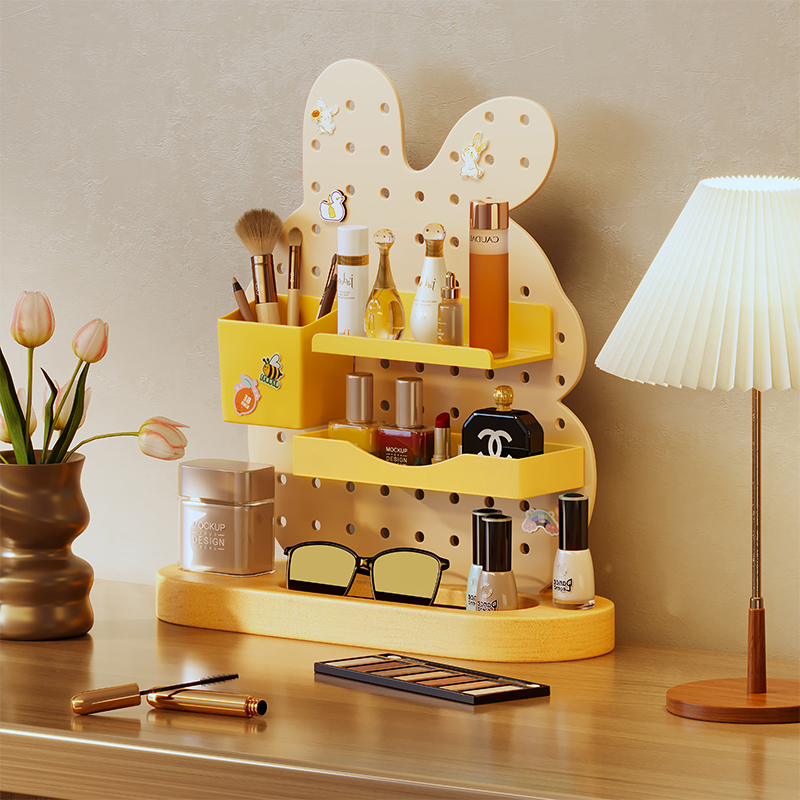 3A级进口橡胶木置物架化妆品收纳