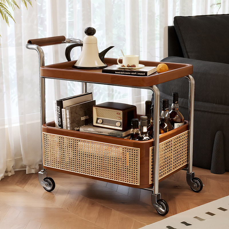 中古风小推车复古客厅可移动小推车藤编移动边几零食茶几置物架,住宅家具,移动边几/推车,淘宝优惠券,粉丝福利购,淘宝优惠卷