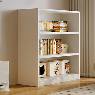 实木书架落地置物架简易一体靠墙白色学生飘窗柜收纳展示柜矮书柜