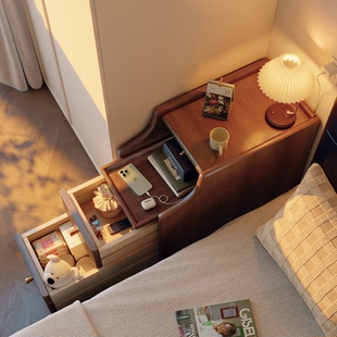 全实木床头柜家用卧室小型床头置物架20cm窄边收纳柜床边窄夹缝柜