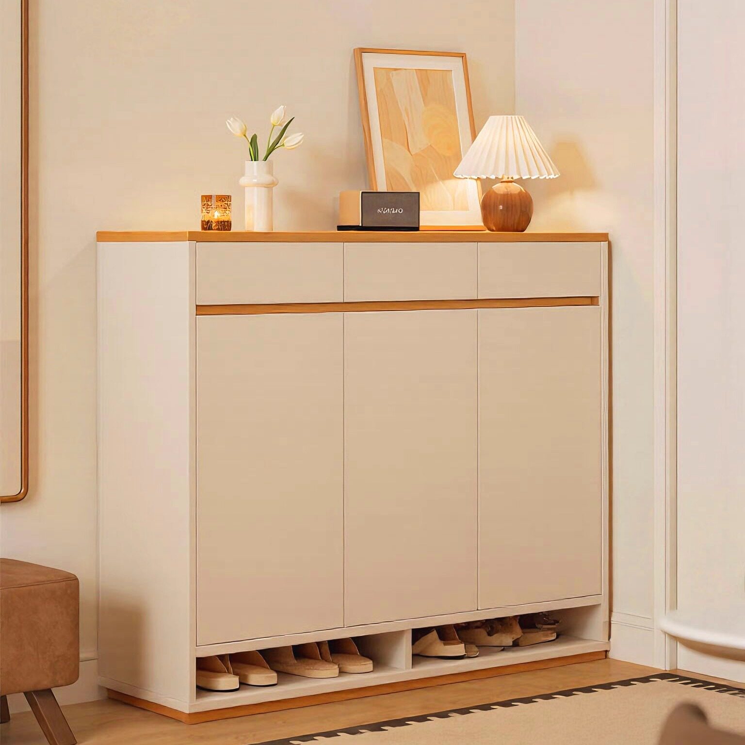 鞋柜家用门口实木2025爆款原木奶油进门玄关一体靠墙入户门鞋架柜,住宅家具,鞋柜,淘宝优惠券,粉丝福利购,淘宝优惠卷