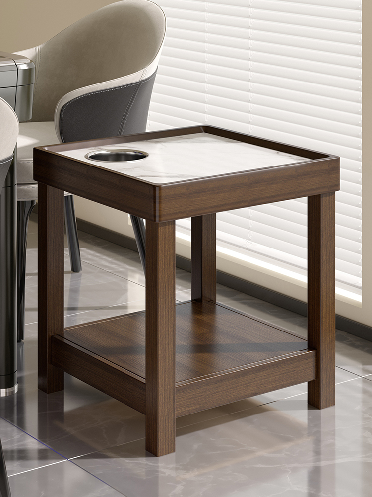 实木麻将桌茶几茶水架棋牌室专用双层小边几麻将桌旁烟灰缸置物架