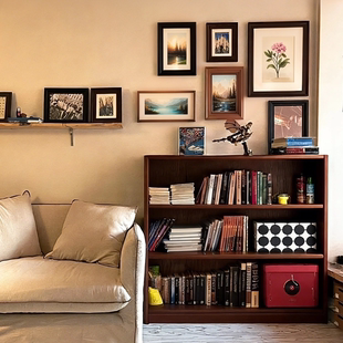 实木书架一体靠墙落地置物架家用卧室角落收纳储物柜沙发旁矮书柜