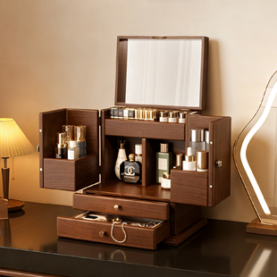 实木质化妆品收纳盒桌面梳妆台置物架结婚礼物护肤品高级感首饰盒