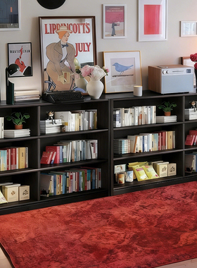 包豪斯黑色实木书柜储物柜一体矮柜收纳柜中古风落地置物组合书架