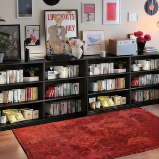 包豪斯黑色实木书柜储物柜一体矮柜收纳柜中古风落地置物组合书架