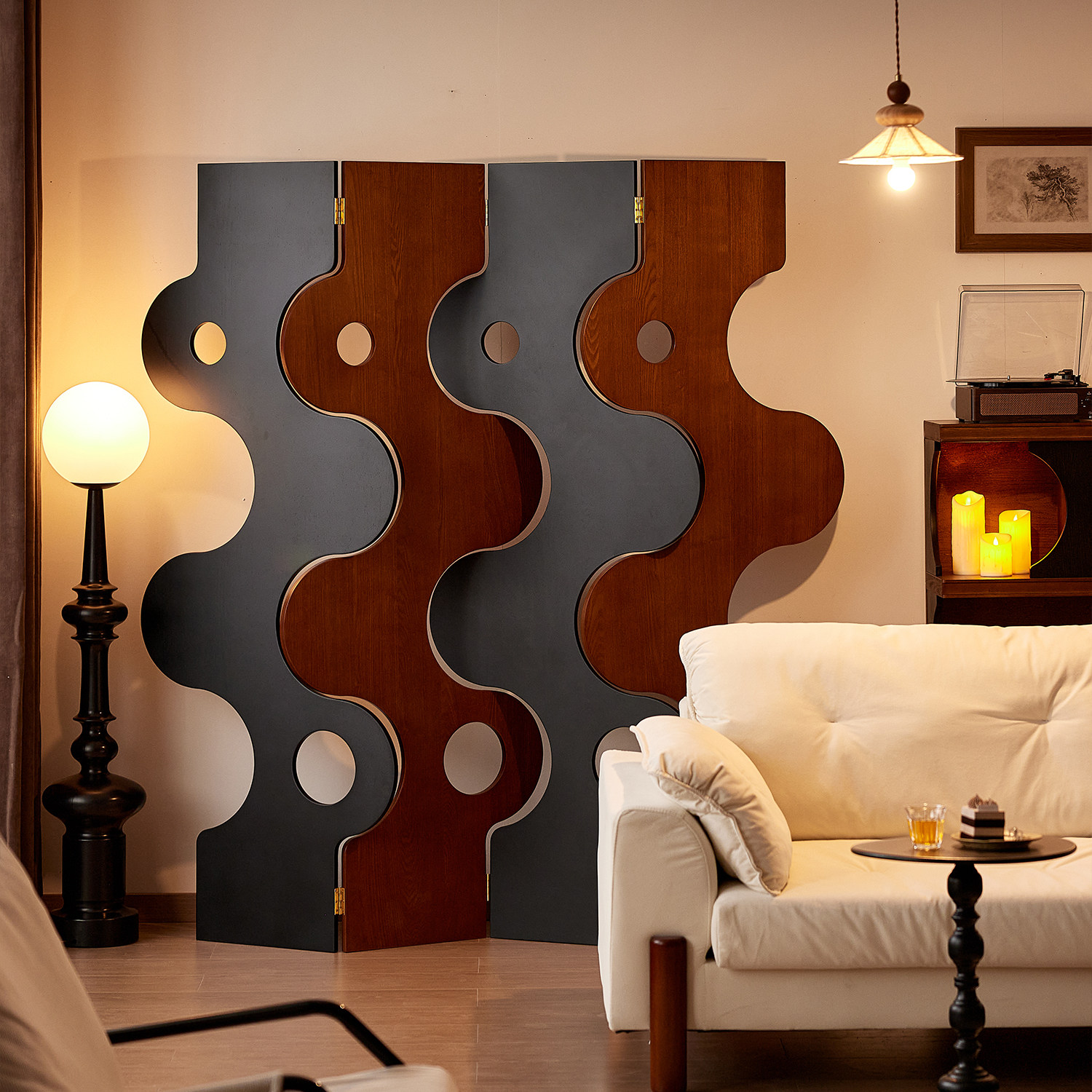 中古实木屏风客厅折叠隔断玄关入户正对门法式复古高级感艺术格栅