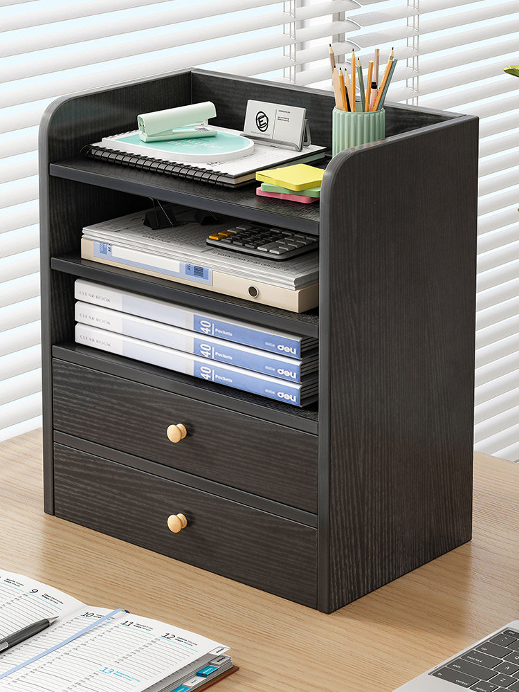 桌面置物架办公室工位改造台面写字台收纳文件架书桌带抽屉小柜子