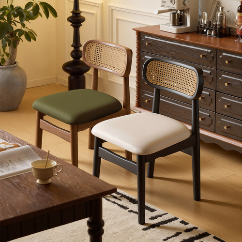 中古风法式复古餐椅藤编实木