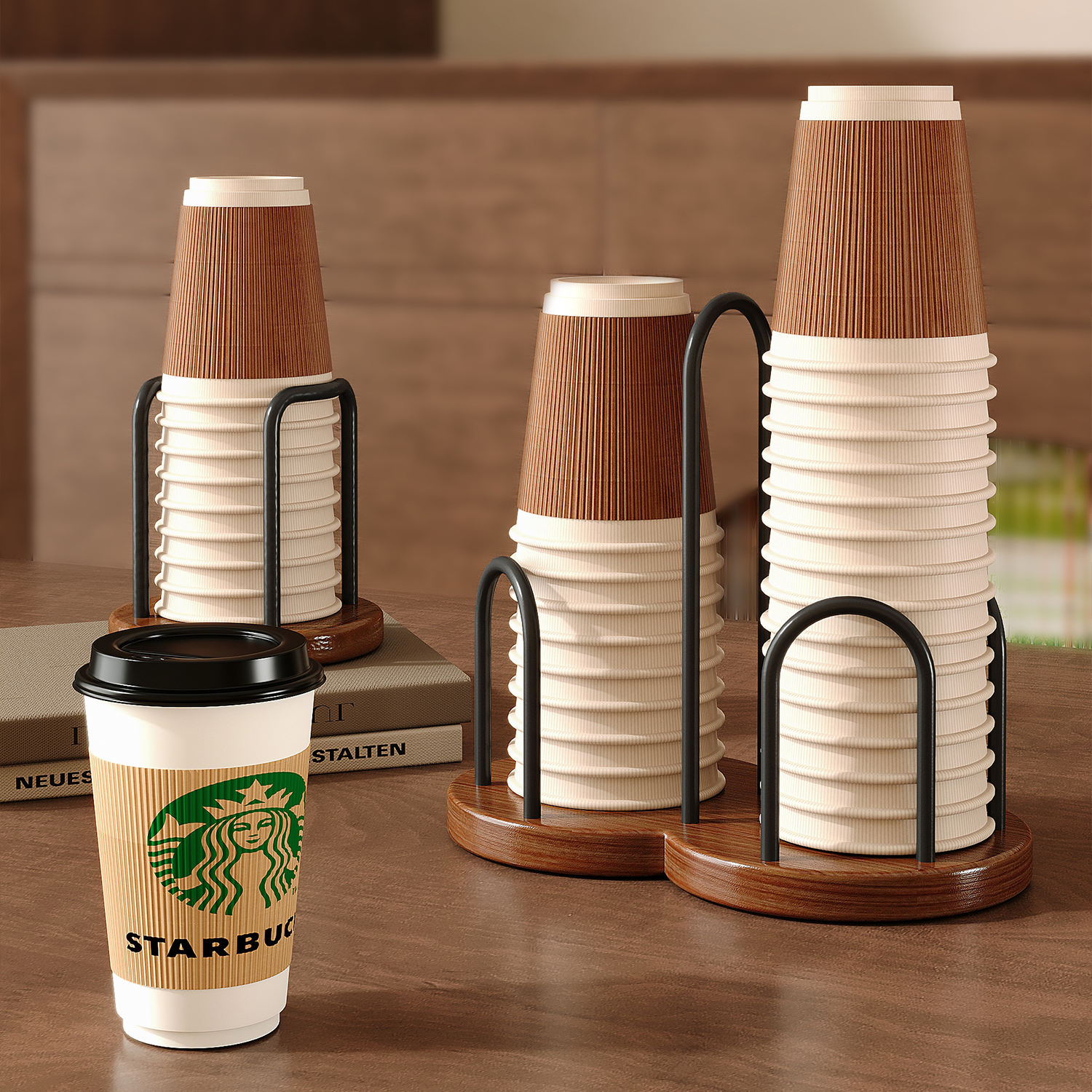 实木一次性取杯器桌面纸杯收纳架