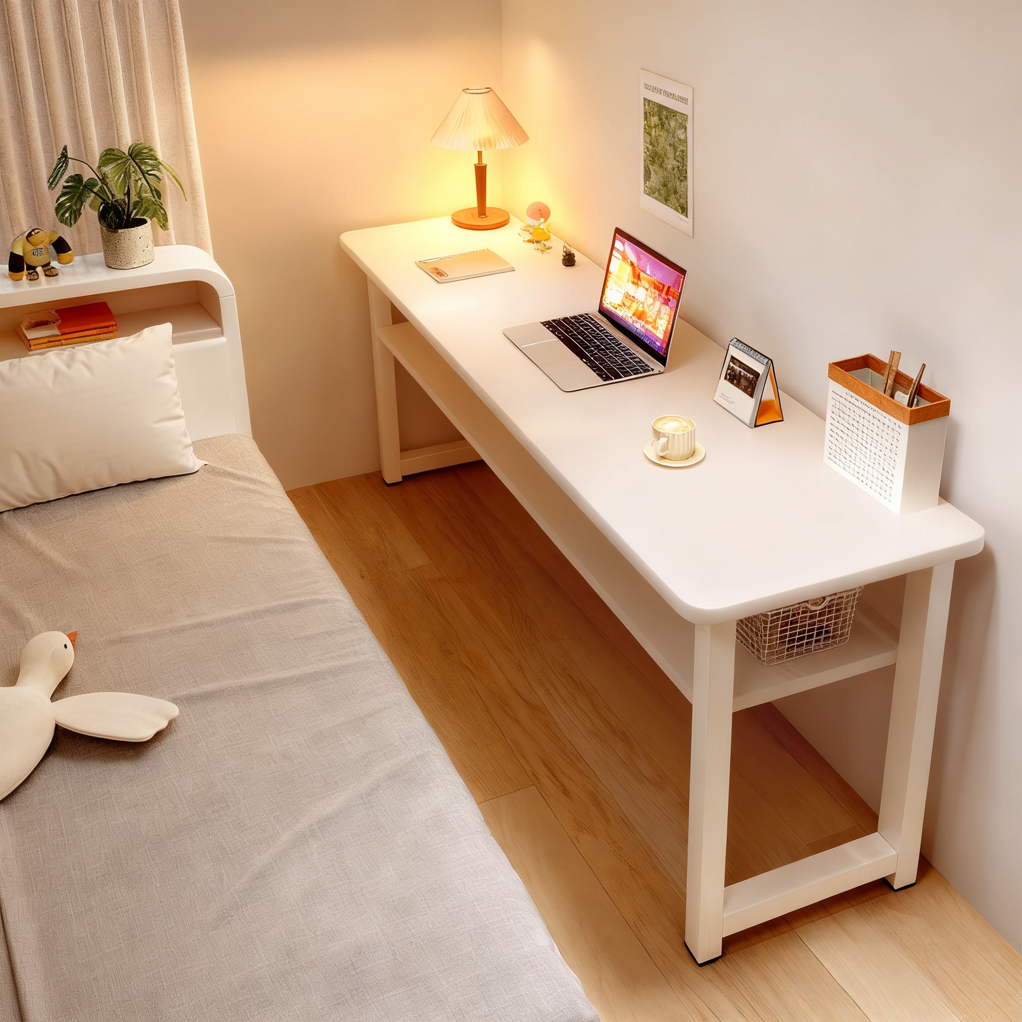 实木芯板/床边窄桌工作台置物架