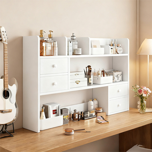 实木梳妆台桌面置物架护肤品化妆品收纳整理架奶油风立式桌上书架