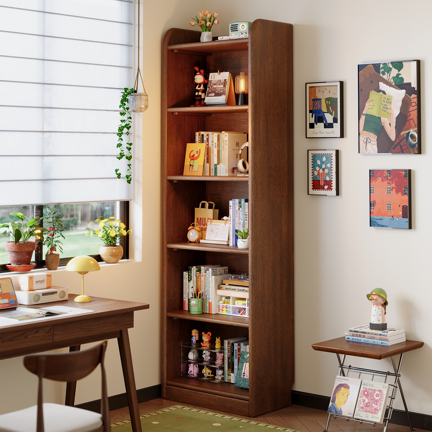 实木书架一体靠墙置物架落地不占地方的家用收纳儿童小转角窄书柜,住宅家具,书架,淘宝优惠券,粉丝福利购,淘宝优惠卷