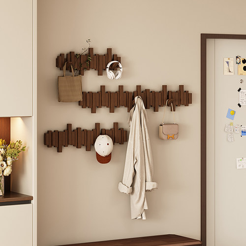 钢琴键实木衣架挂衣架挂钩玄关墙上壁挂门口实榉木衣帽架创意高级