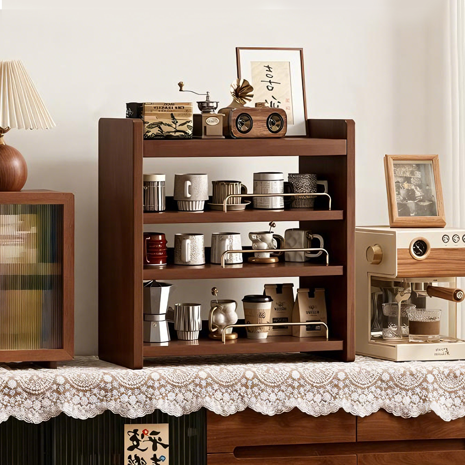 中古风实木杯子置物架桌面收纳架