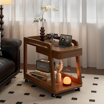 可移动沙发边几客厅家用小户型卧室床头柜实木小推车式茶几小桌子