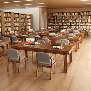图书馆书桌阅读桌双人学习桌椅学生长条桌沉浸式自习桌写字台桌子
