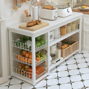 厨房置物架多功能切菜工作台微波炉锅具收纳架菜篮子边柜多层桌子
