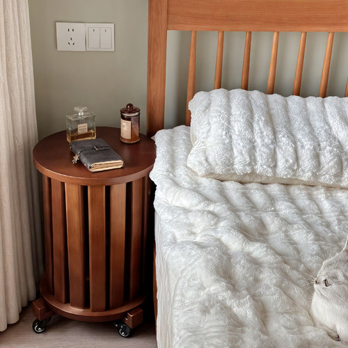 四合一实木床头边几可移动床头置物架客厅家用多功能组合式小圆凳