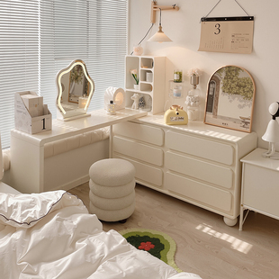泡芙转角梳妆台斗柜一体化妆桌半包围奶油风l型收纳柜卧室储物柜