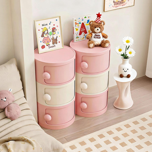 儿童床头柜奶油风免安装