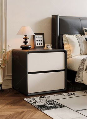中古风床头柜实木家用卧室2025新款高级感黑白色覆古小型床边柜子