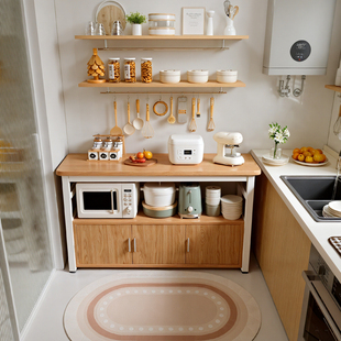 厨房夹缝置物架多层实木切菜桌子工作台多功能靠墙一体收纳储物柜