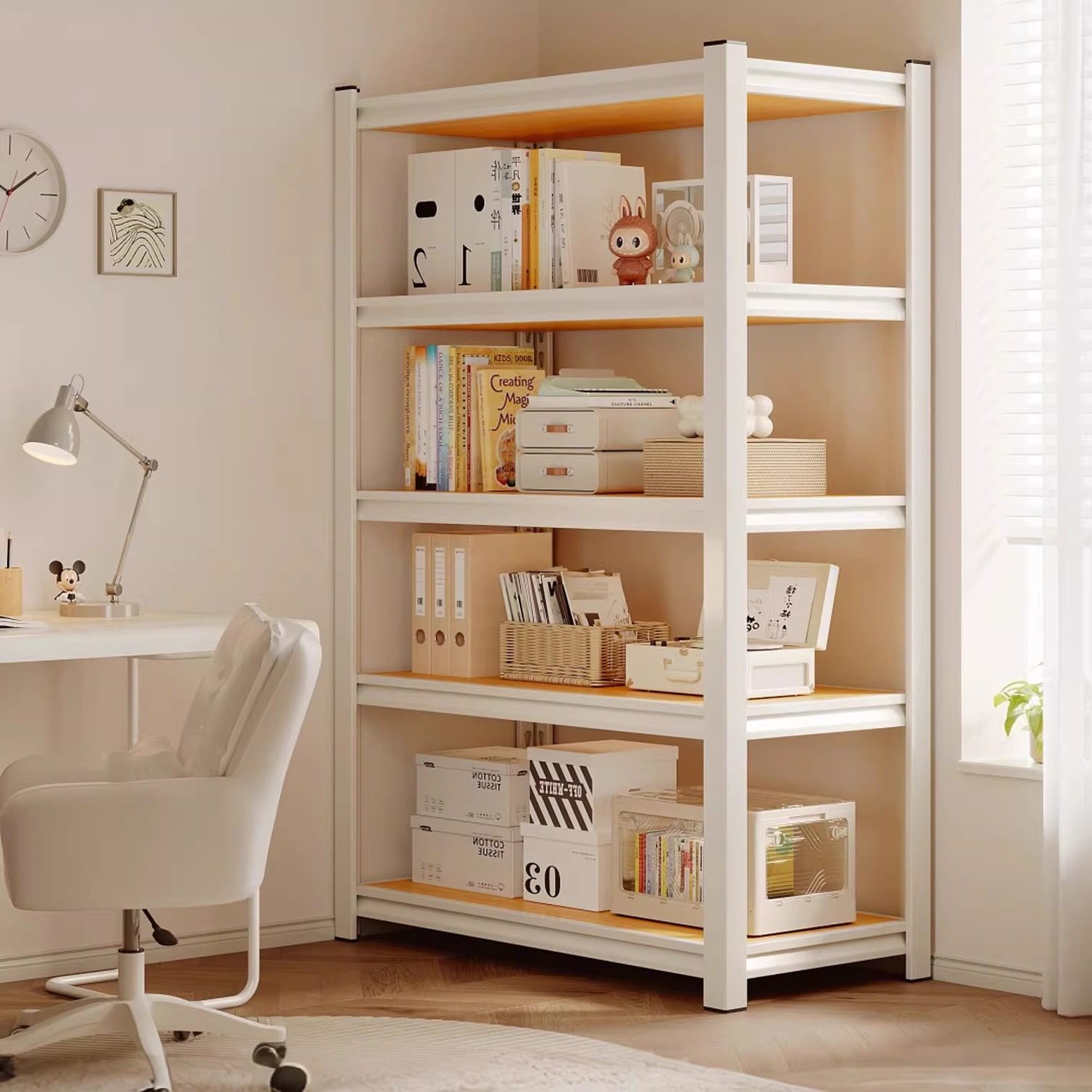 ins风钢木置物架落地家用多功能收纳架客厅卧室展示书架多层货架