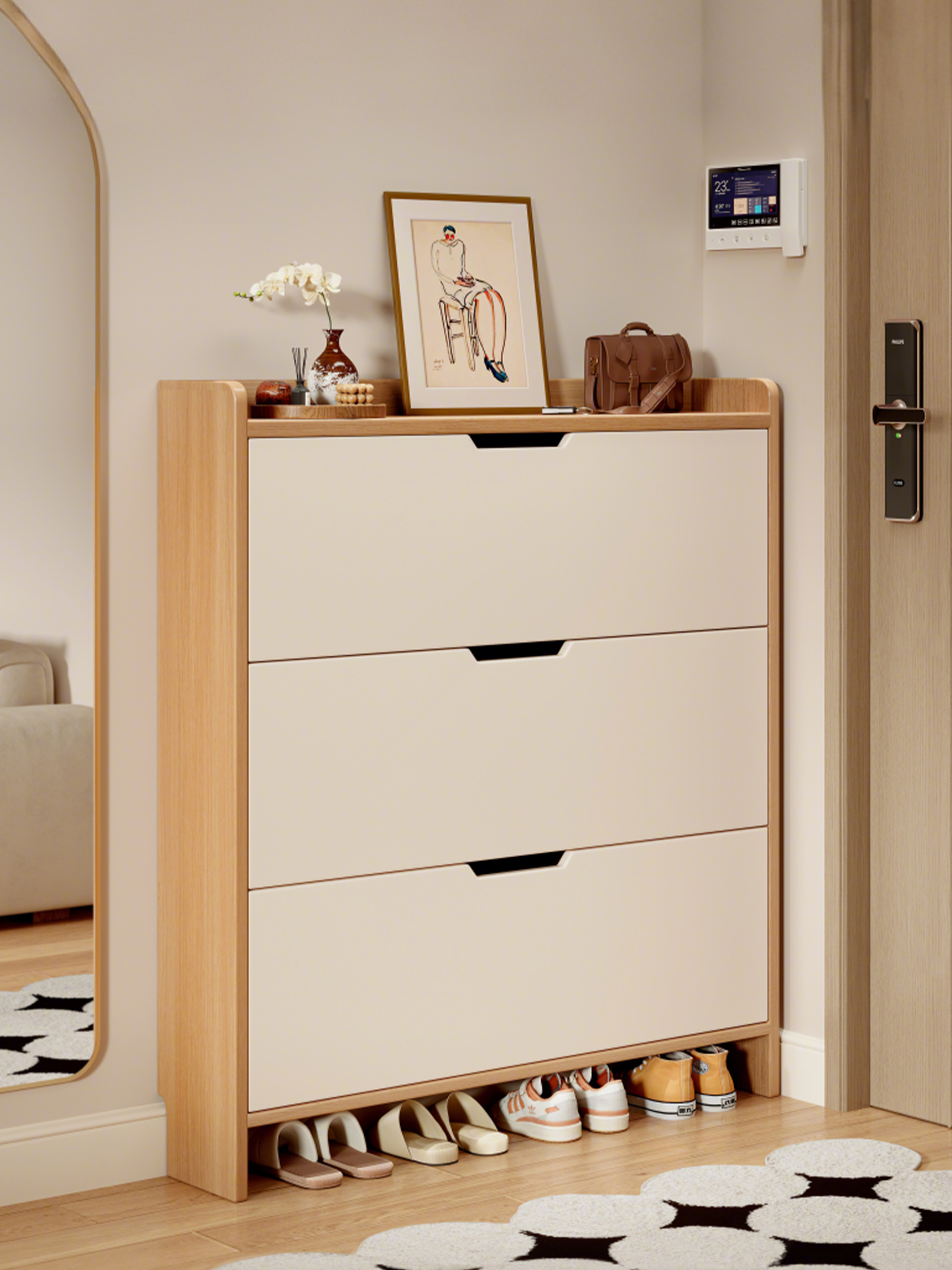 实木超薄翻斗鞋柜家用门口2025新款楼道入户大容量玄关柜小窄鞋架